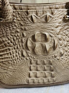 Brahrmin Structured Croc-Embossed Shoulder Bag in Tan